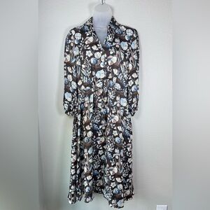 J. McLaughlin Mollie Silk Cotton Blend‎ Maxi Dress Brown Floral